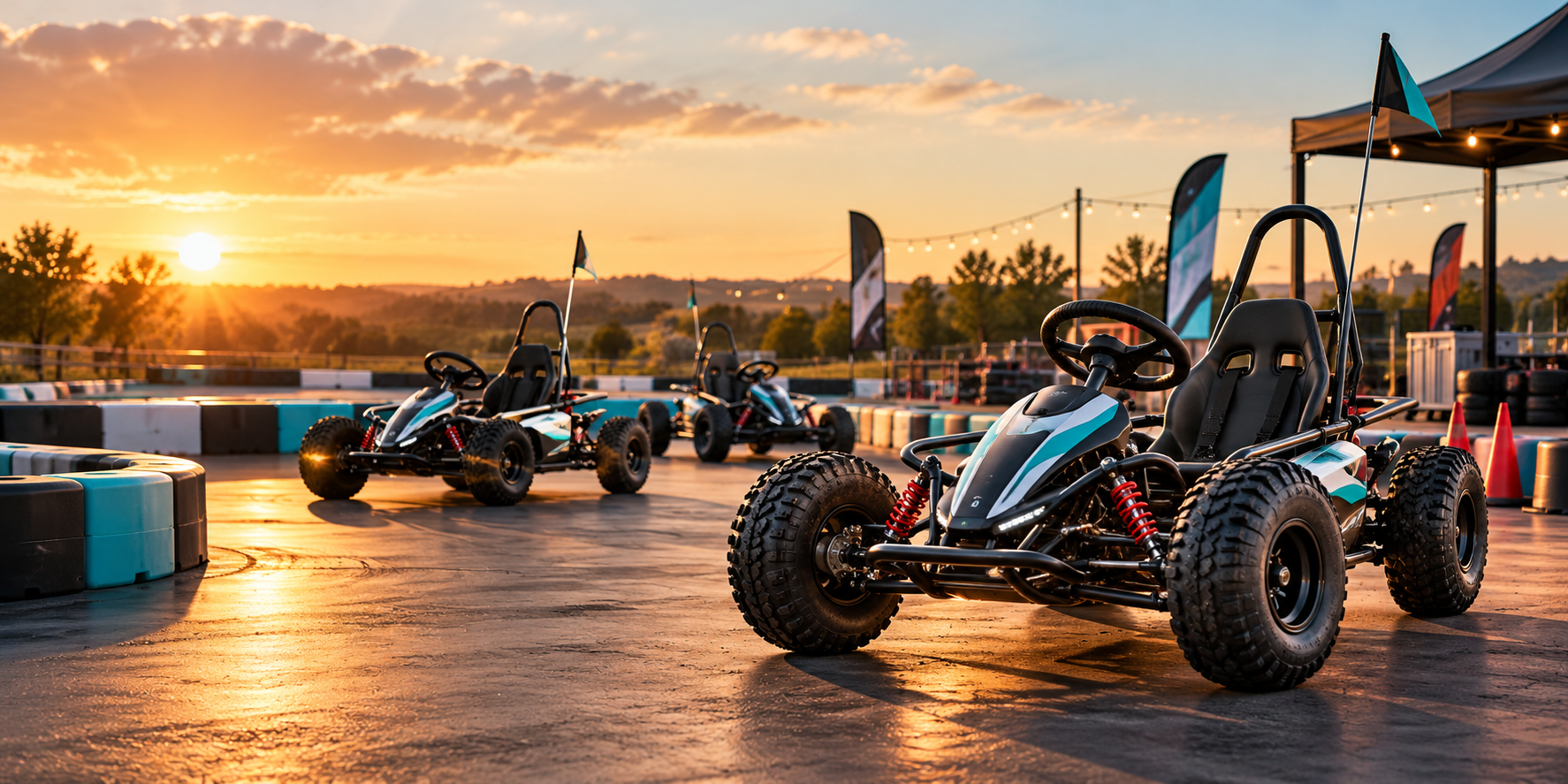 Premium portable electric off-road kart setup at sunset